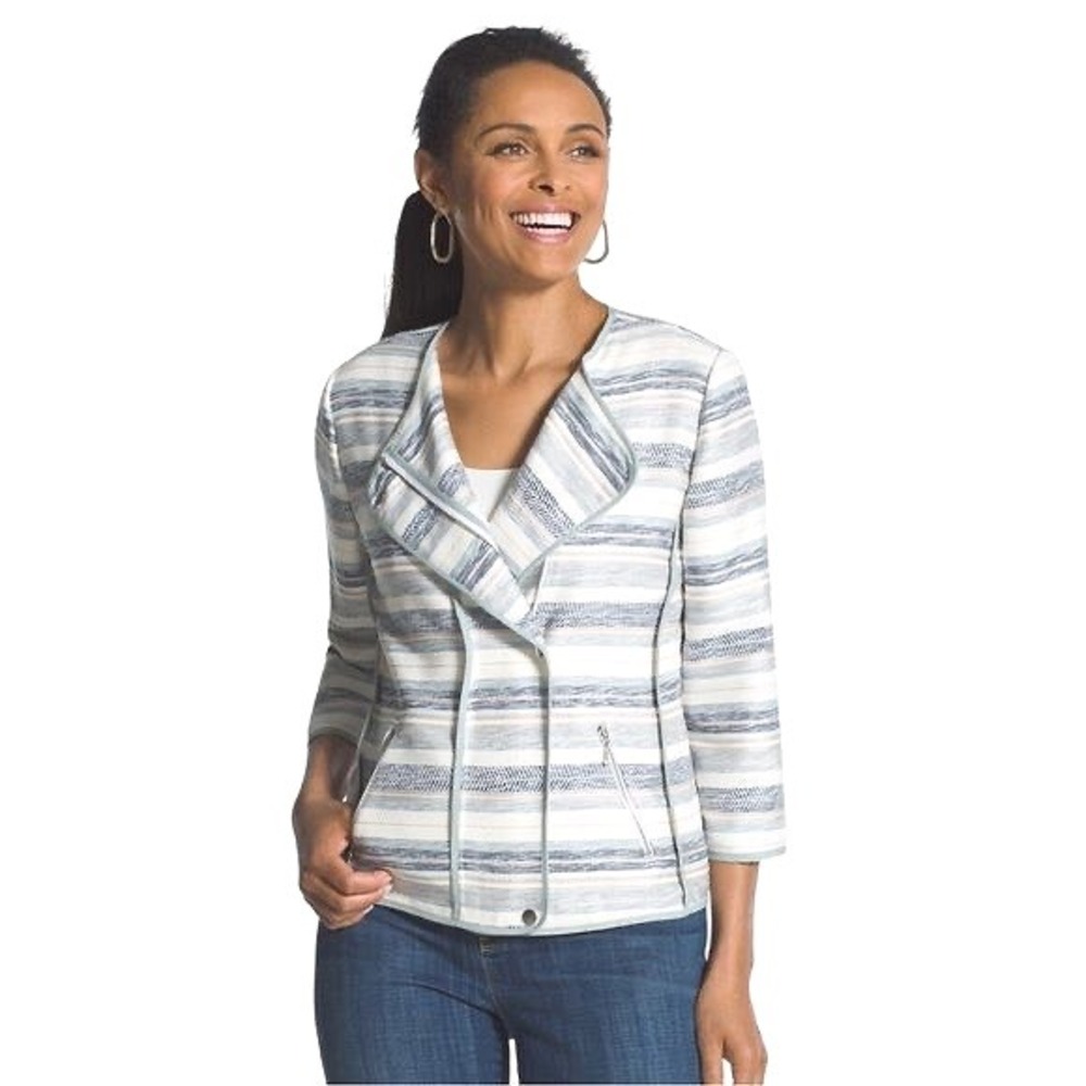 Chico's Ocean Stripe Zip Up Jacket Chico's Size 1‎ Traditional US Size M or 8